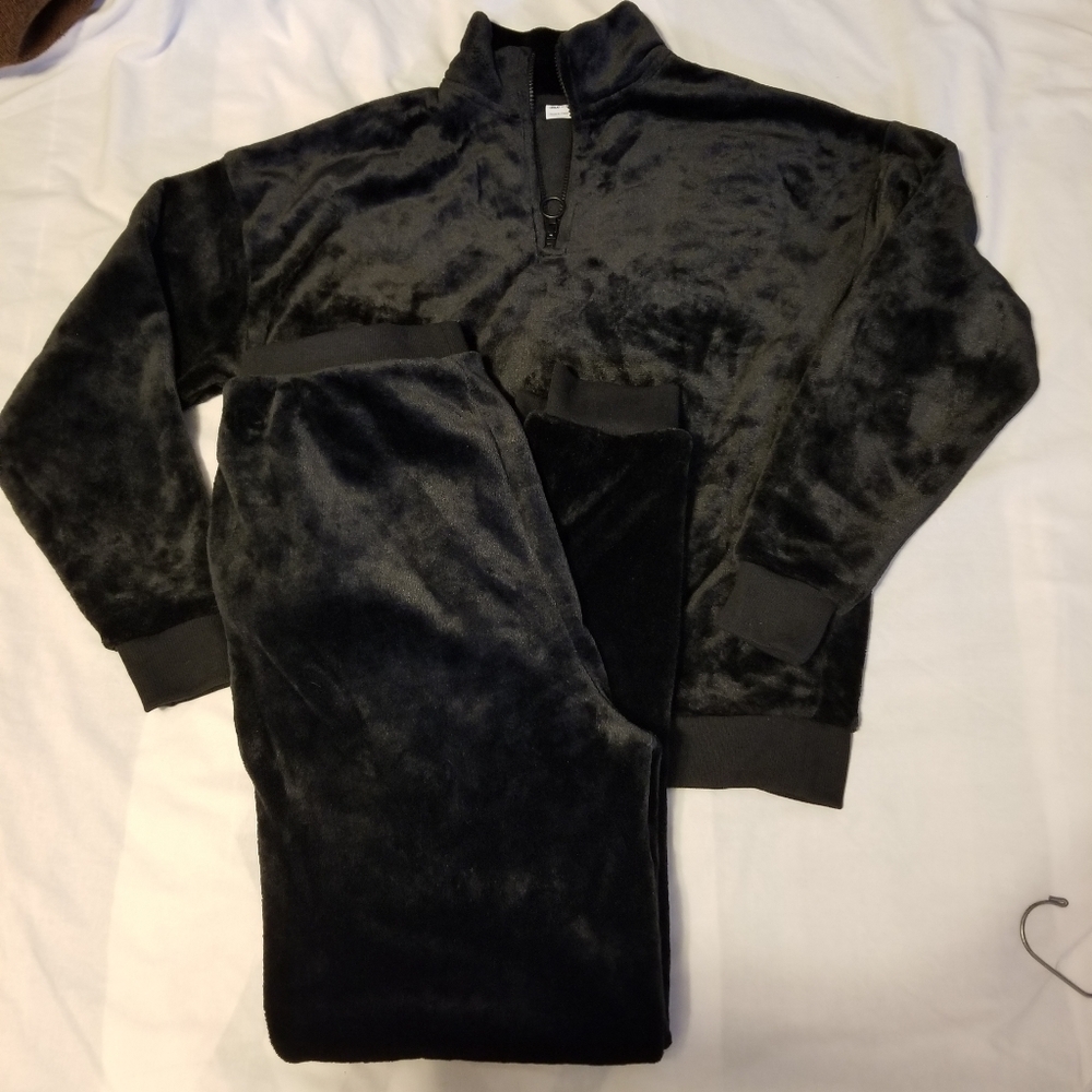 Asos Winter Velvet Black Tracksuit Women's Two Pieces Size 4 Jacket & Pants